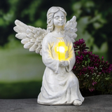 Engel Figur Gartendeko Solar Gartenfiguren Außen LED 22x16 Schutzengel Grab - Solarleuchte