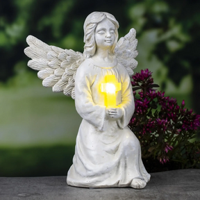 Engel Figur Gartendeko Solar Gartenfiguren Außen LED 22x16 Schutzengel Grab - Solarleuchte