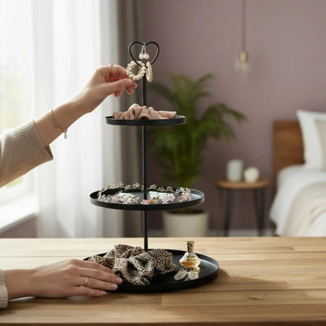 Etagere Paris schwarz 48x30 rund Metall 3 Schichten 3-Stöckig Vintage Muffin Herz - Etagere