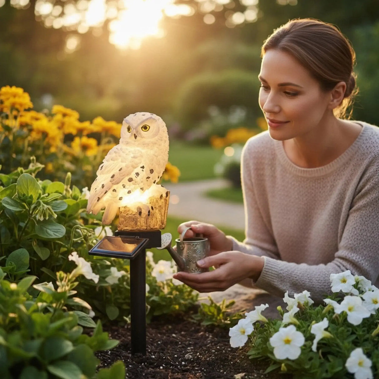 Eule Schneeeule Solarleuchte Lampe Garten Laterne Solar Figur Beleuchtung Gartenstecker - Solarleuchte