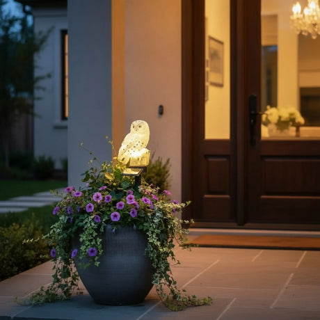 Eule Schneeeule Solarleuchte Lampe Garten Laterne Solar Figur Beleuchtung Gartenstecker - Solarleuchte