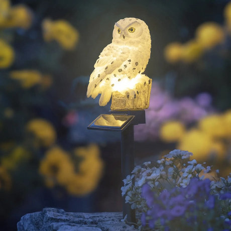 Eule Schneeeule Solarleuchte Lampe Garten Laterne Solar Figur Beleuchtung Gartenstecker - Solarleuchte