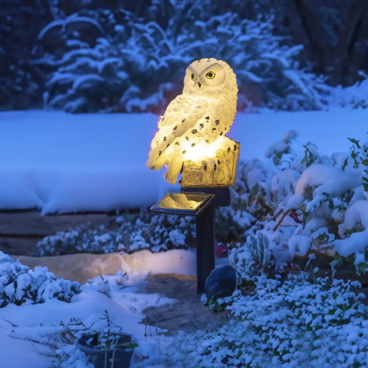 Eule Schneeeule Solarleuchte Lampe Garten Laterne Solar Figur Beleuchtung Gartenstecker - Solarleuchte