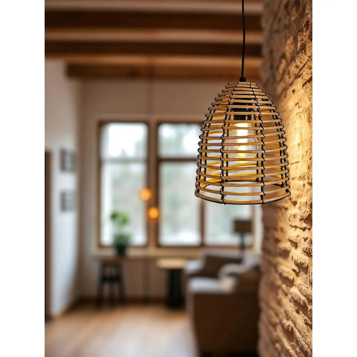 Hängeleuchte LED Rattan Optik Außen Innenbereich 18x16 cm Gartenbeleuchtung - Hängeleuchte