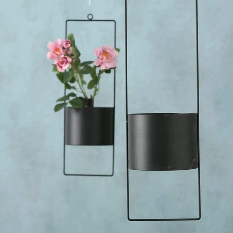 Hängetopf Blumentopf Metall schwarz indoor outdoor Balkon Fenster Blumenampel 2er set - Blumenampel Set