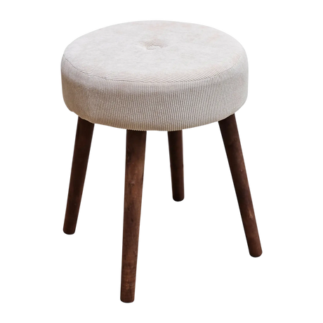 Hocker Fußhocker Polsterhocker Cord Holzbeine Sitzhocker rund beige 35x45 cm - Hocker