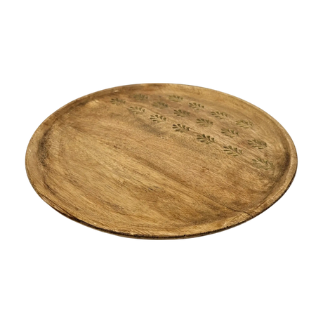 Holzteller Deko Teller Kerzenteller rund 22 o 30 cm Blattmuster braun Mangoholz dekobrett - Dekoteller
