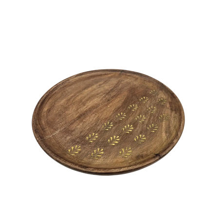 Holzteller Deko Teller Kerzenteller rund 22 o 30 cm Blattmuster braun Mangoholz dekobrett - Dekoteller