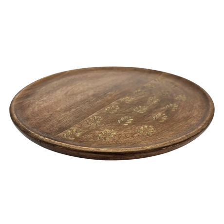 Holzteller Deko Teller Kerzenteller rund 22 o 30 cm Blattmuster braun Mangoholz dekobrett - Dekoteller
