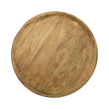 Holzteller Deko Teller Kerzenteller rund 22 o 30 cm Blattmuster braun Mangoholz dekobrett - Dekoteller