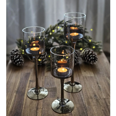 Kerzenleuchter aus Glas 3er Set Kerzenglas Windlicht Weihnachten silber Stumpenkerzen - Kerzenhalter