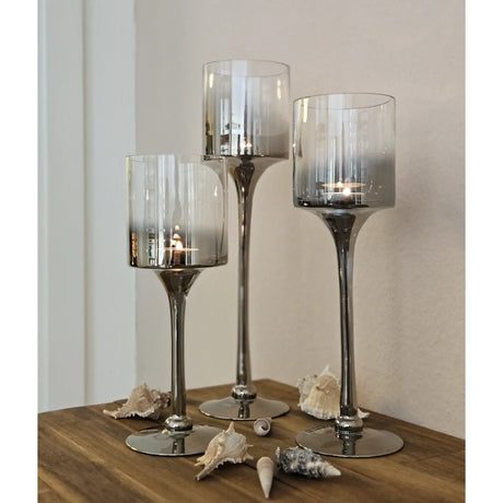 Kerzenleuchter aus Glas 3er Set Kerzenglas Windlicht Weihnachten silber Stumpenkerzen - Kerzenhalter