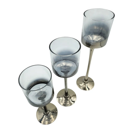 Kerzenleuchter aus Glas 3er Set Kerzenglas Windlicht Weihnachten silber Stumpenkerzen - Kerzenhalter