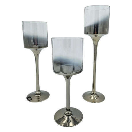 Kerzenleuchter aus Glas 3er Set Kerzenglas Windlicht Weihnachten silber Stumpenkerzen - Kerzenhalter