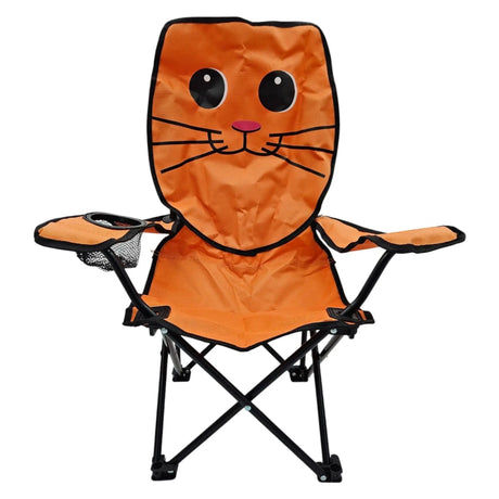 Kinderstuhl Campingstuhl Anglerstuhl Klappbar Affe Forsch Elefant Katze Getränkehalter - Katze orange - Campingstuhl