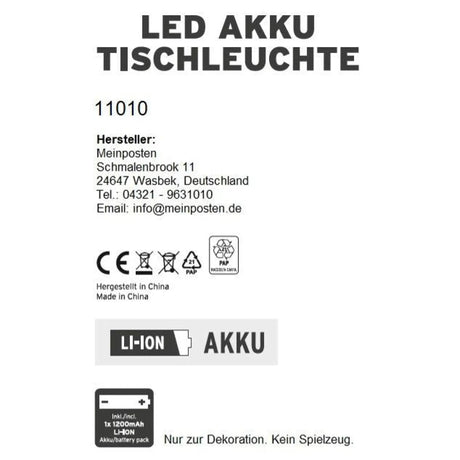 Lampe LED ohne Kabel Touch Tischleuchte Tischlampe Leuchte kabellos dimmbar - Lampe