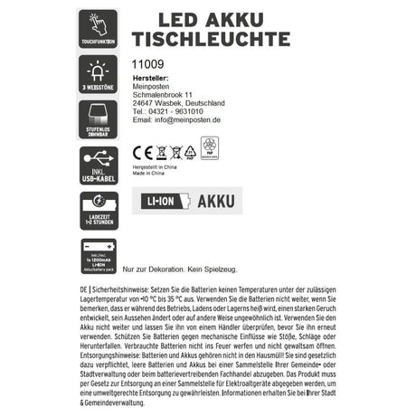 Lampe LED ohne Kabel Touch Tischleuchte Tischlampe Leuchte kabellos dimmbar - Lampe