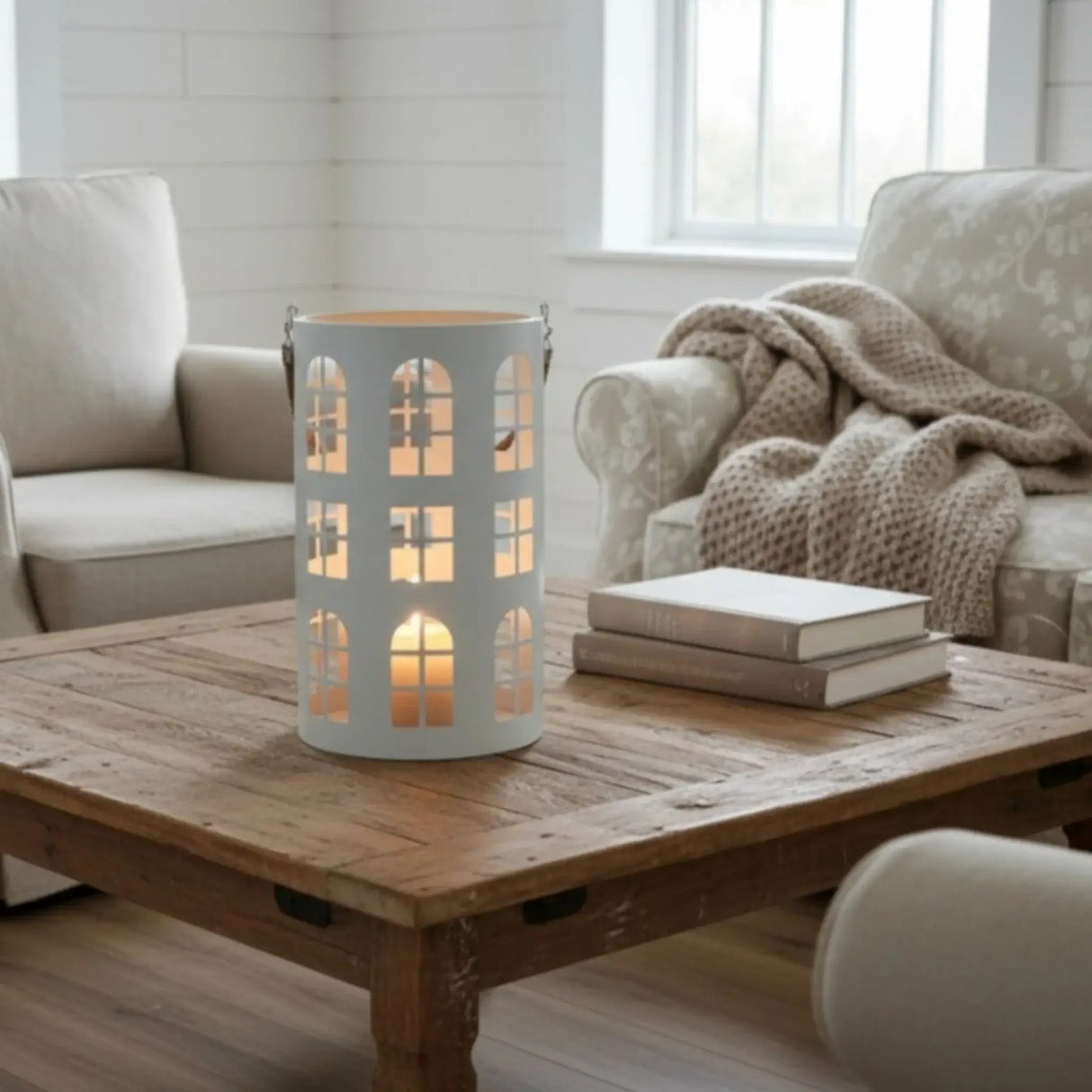 Laterne XXL Windlicht rund Haus schwarz weiß 40 cm Metall Kerzenhalter Industrial - Laterne Windlicht