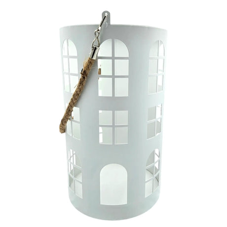 Laterne XXL Windlicht rund Haus schwarz weiß 40 cm Metall Kerzenhalter Industrial - Weiß mittel 21x35 cm - Laterne