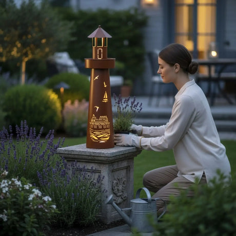 Leuchtturm LED Rostoptik Pflanzturm Pflanzschale Maritim Gartenbeleuchtung 80x20 cm - Leuchtturm