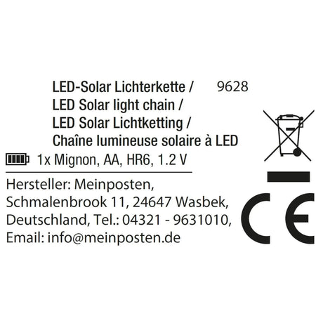 Lichterkette Solarlichterkette Solar Gartenbeleuchtung Balkon Deko LED warmweiß - Solarlichterkette