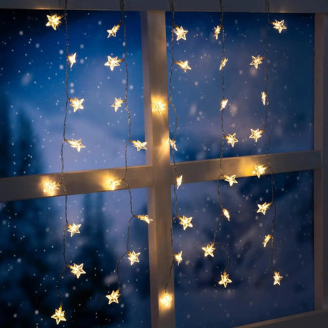 Lichterkette Sternenvorhang LED warmweiß Lichtervorhang 80x60cm Batterie Timer - Lichterkette LED