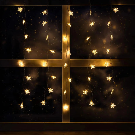 Lichterkette Sternenvorhang LED warmweiß Lichtervorhang 80x60cm Batterie Timer - Lichterkette LED