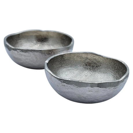 Metallschale klein Schälchen 2er Set Dekoschale Metallschale rund oval Kerzensand silber - 2 Schalen rund Sand blaugrau