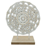 Ornament mit Sockel Aufsteller Holzbild Schabby Vintage Blumenmuster Rund Ø 23cm - Holz Ornament
