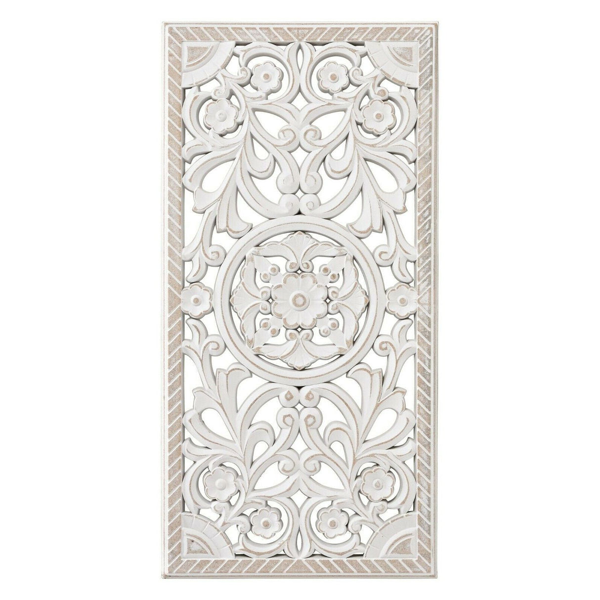 Ornament Holzbild Wandornament Holz shabby weiß Landhaus Dekoration Mandala Deko