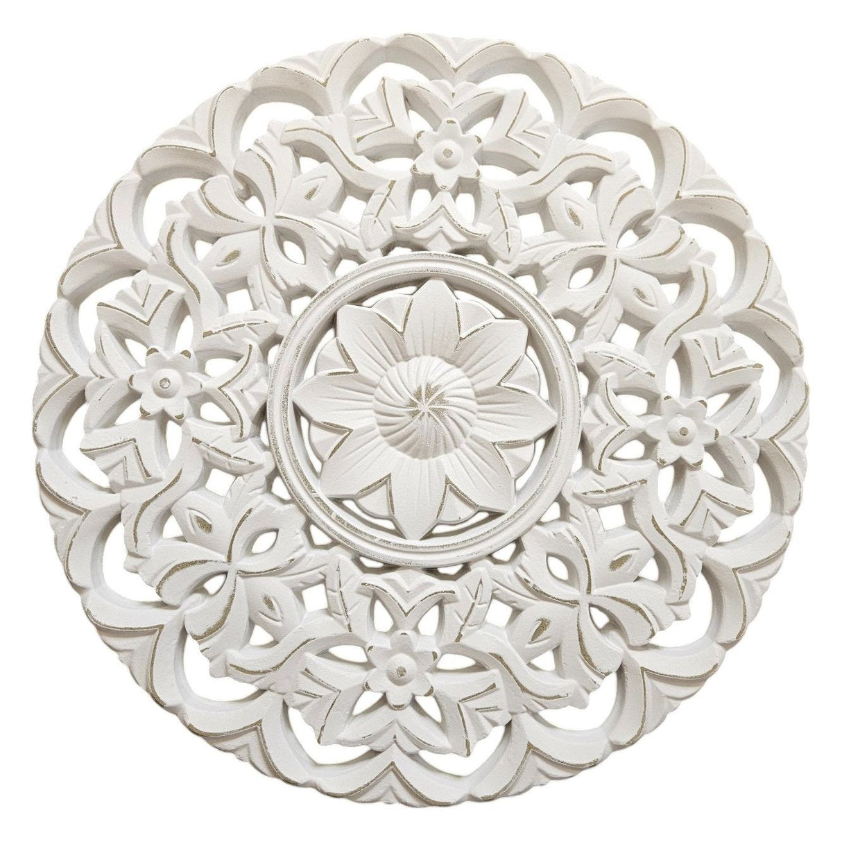 Ornament Holzbild Wandornament Holz shabby weiß Landhaus Dekoration Mandala Deko