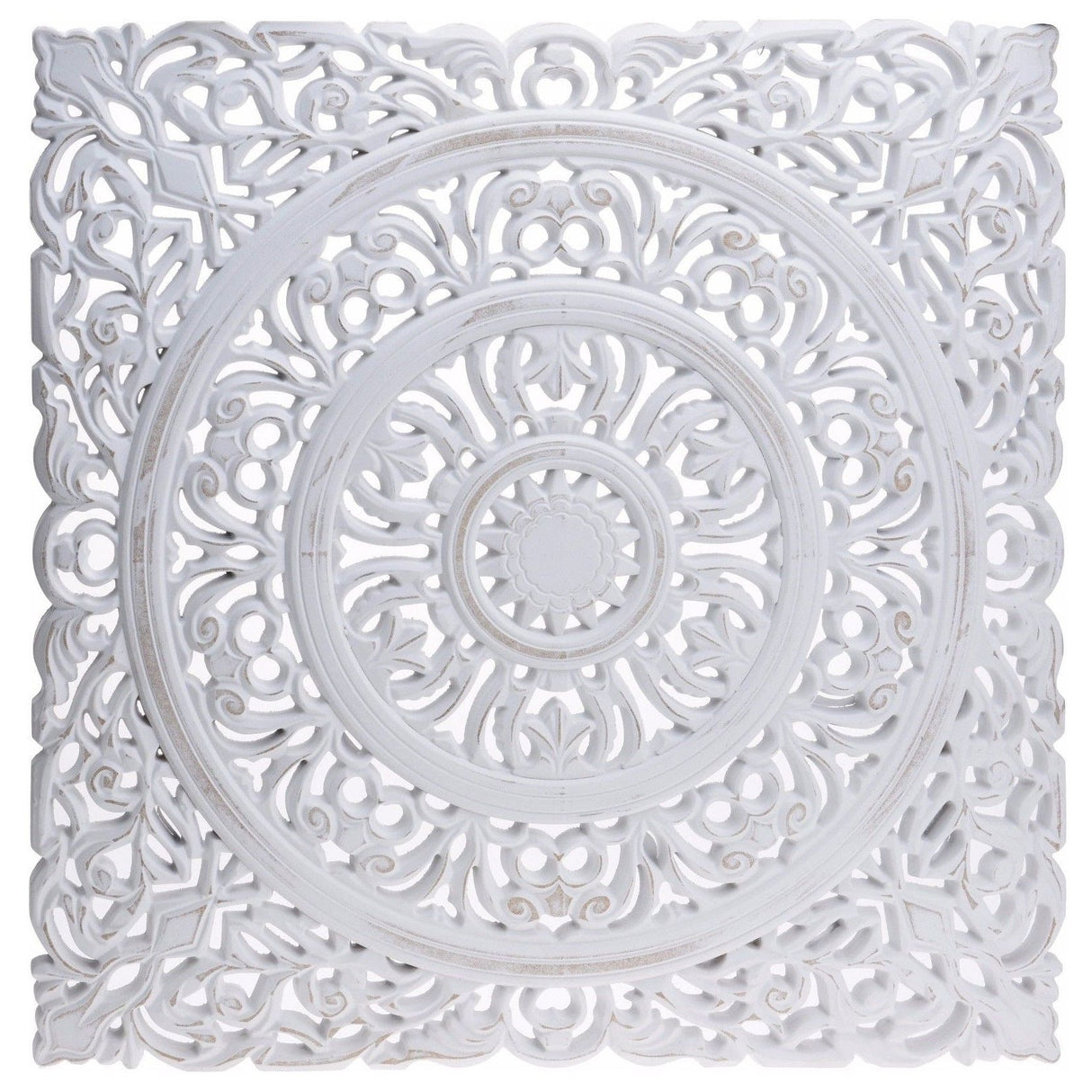Ornament Holzbild Wandornament Holz shabby weiß Landhaus Dekoration Mandala Deko