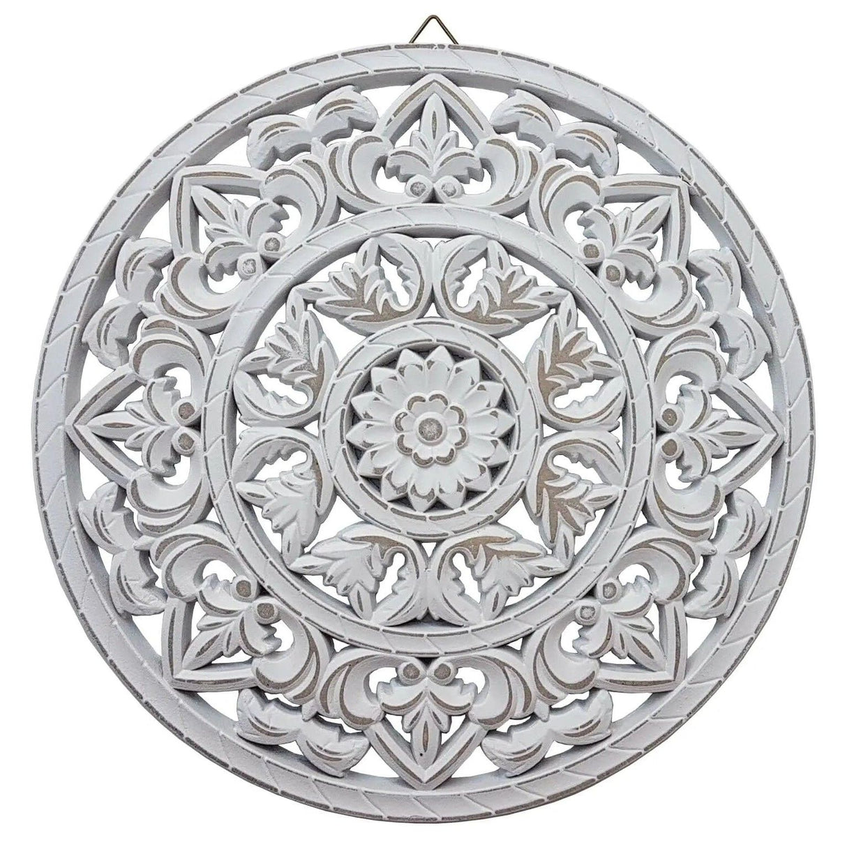 Ornament Holzbild Wandornament Holz shabby weiß Landhaus Dekoration Mandala Deko