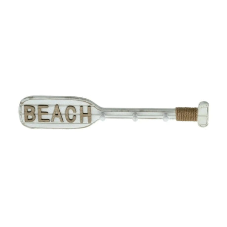 Paddel Hakenleiste 3 Haken weiß Holz Garderobe Dekopaddel Holzpaddel 52 cm BEACH - Deko Paddel