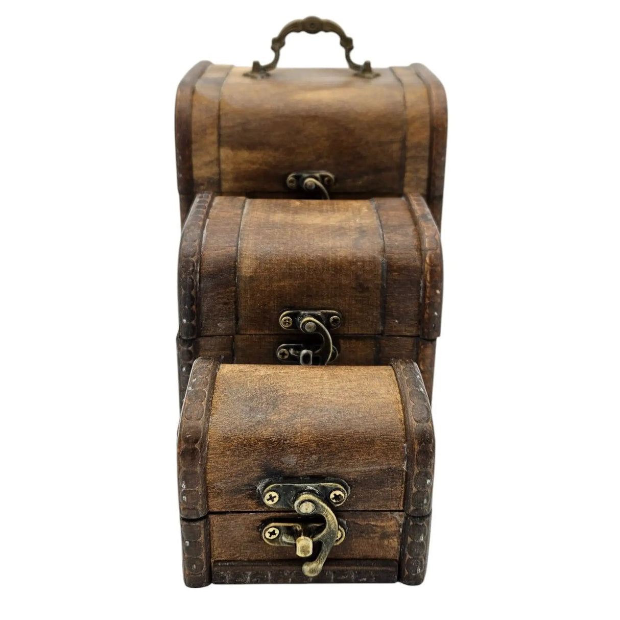 Schatzkiste Holzkiste mit Deckel Kiste weiß braun kleine Schatztruhe 3er Set - Holzkiste mit Deckel