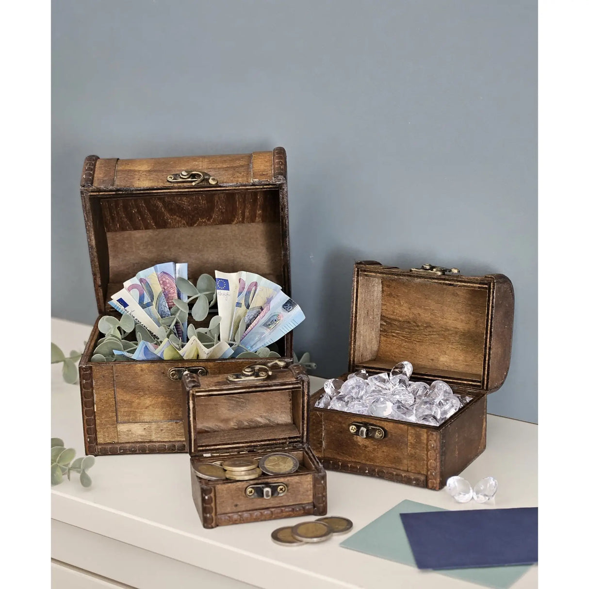 Schatzkiste Holzkiste mit Deckel Kiste weiß braun kleine Schatztruhe 3er Set - Holzkiste mit Deckel