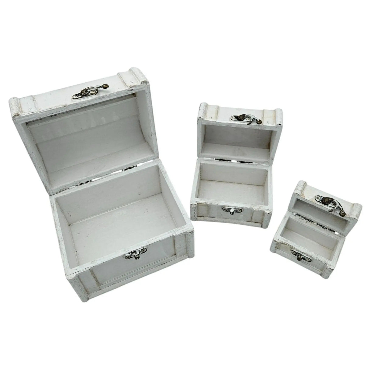 Schatzkiste Holzkiste mit Deckel Kiste weiß braun kleine Schatztruhe 3er Set - Holzkiste mit Deckel