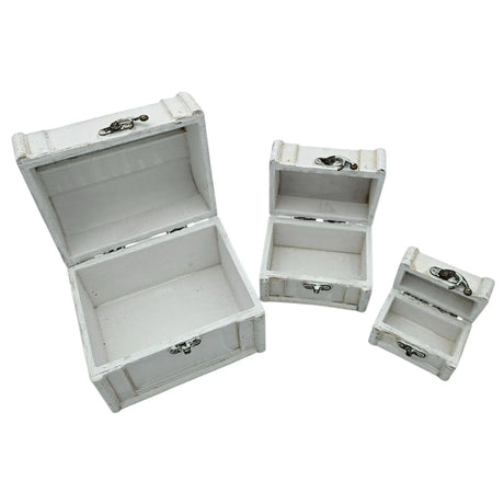 Schatzkiste Holzkiste mit Deckel Kiste weiß braun kleine Schatztruhe 3er Set - Holzkiste mit Deckel