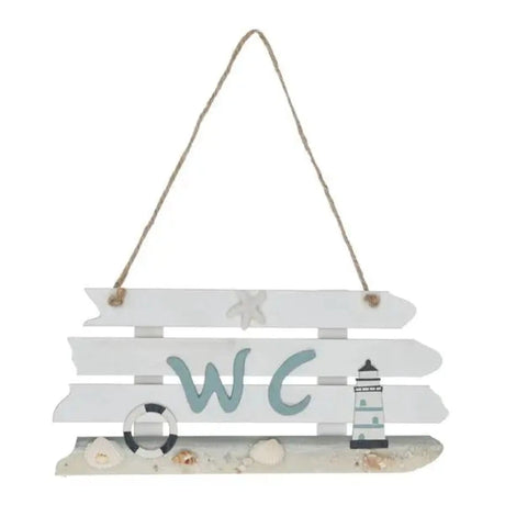 Schild Maritim WC weiß Muscheln Hängeschild Leuchtturm Bad Deko Holzschild - Holzschild
