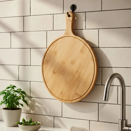 Schneibebrett Pizzabrett Servierbrett Dekobrett Bambus 43x31 Saftrille Holzbrett - Holzbrett