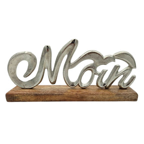 Schriftzug Moin Möwe Dekoschriftzug Mangoholz Schild Aluminium Holz Silber 33 cm - Schriftzug