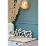 Schriftzug Moin Möwe Dekoschriftzug Mangoholz Schild Aluminium Holz Silber 33 cm - Schriftzug