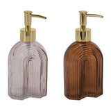 Seifenspender Retro braun beige gold Glas Pumpkopf Flüssigseifenspender 19 cm