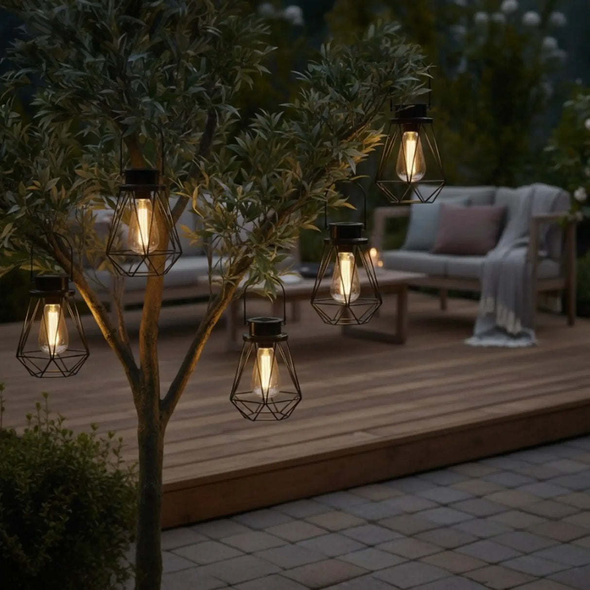 Solarleuchte Außen schwarz Metall stehend hängend Gartenbeleuchtung warmweiß LED - Solarleuchte