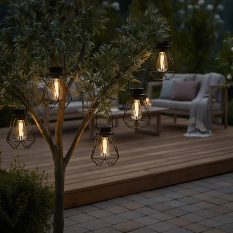 Solarleuchte Außen schwarz Metall stehend hängend Gartenbeleuchtung warmweiß LED - Solarleuchte