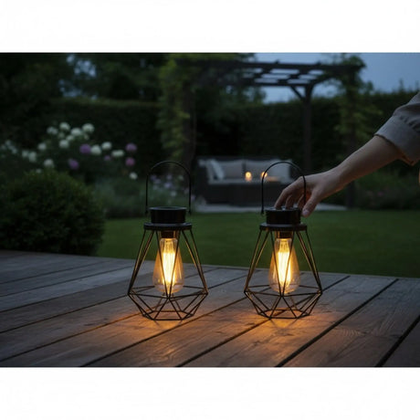 Solarleuchte Außen schwarz Metall stehend hängend Gartenbeleuchtung warmweiß LED - Solarleuchte