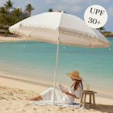 Sonnenschirm Strandschirm Balkon Gartenschirm creme Fransen Boho chic UV30+ 155cm - Sonnenschirm