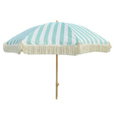 Sonnenschirm Strandschirm Schirm gestreift mit Fransen maritim UV Schutz Ø 180cm - Türkis-Weiß - Sonnenschirm