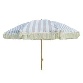 Sonnenschirm Strandschirm Schirm gestreift mit Fransen maritim UV Schutz Ø 180cm - Grau-Weiß - Sonnenschirm