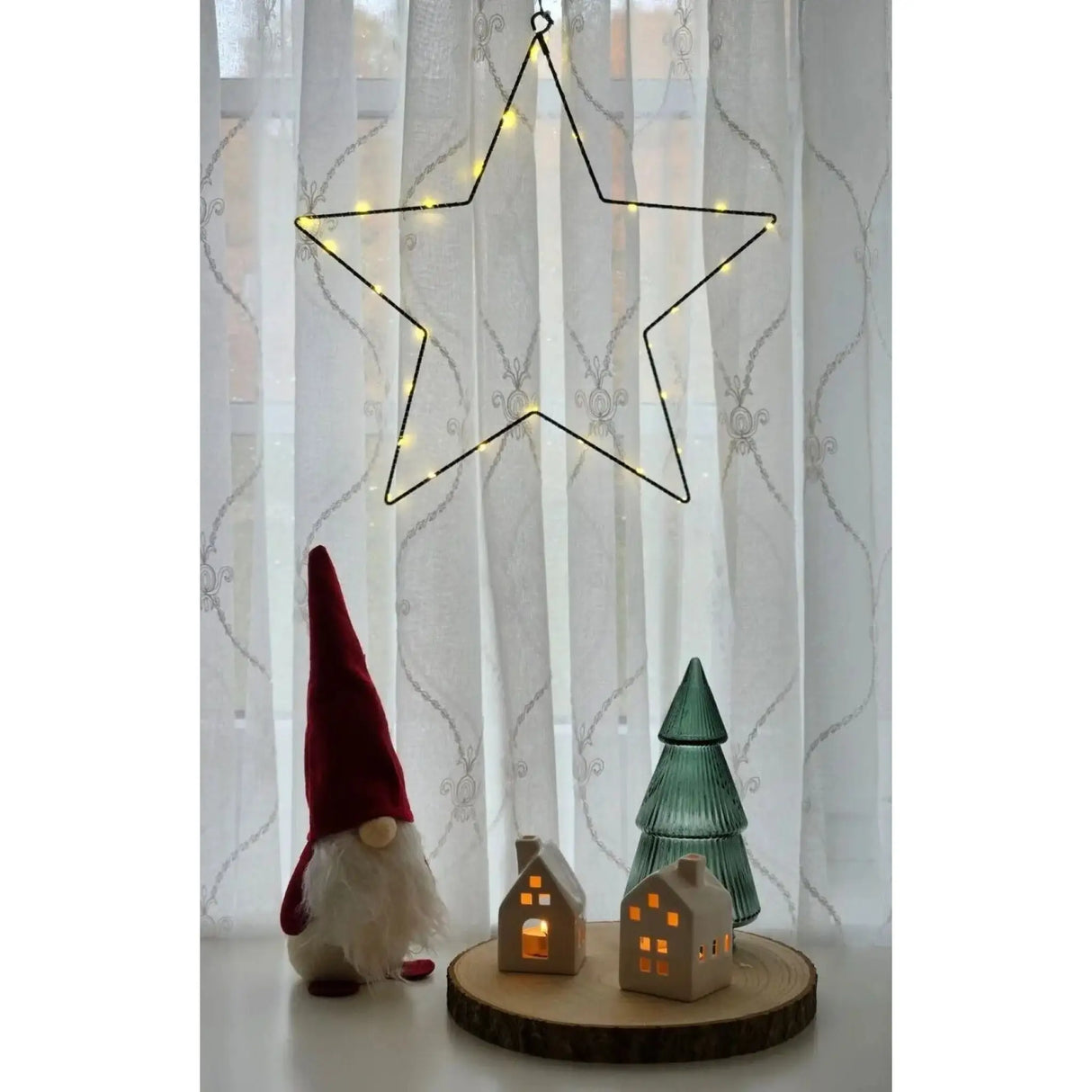 Stern LED warmweiß Weihnachtsstern schwarz Metallstern Batterie Timer Ø 40 cm - Weihnachtsstern
